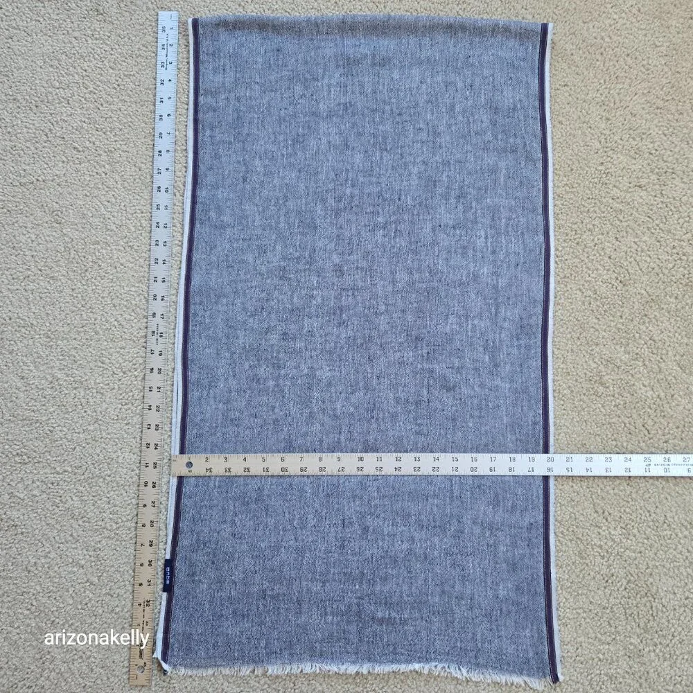 Aqua Wool Scarf With Ribbon Binding Navy Lightweight